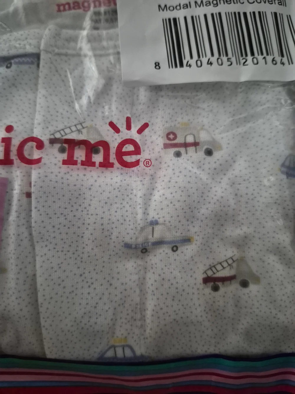 Magnetic Me White Modal Magnetic Coverall with Car Print and Rainbow Trim